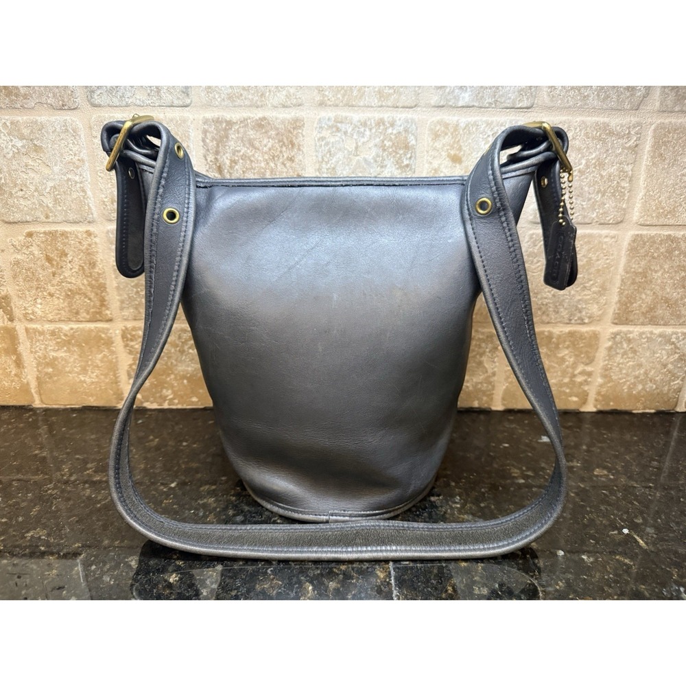 Coach Helen's Legacy Bucket Bag A5D9953 Navy Blue Leather Gold Tag 1995 VTG